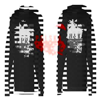 Polska Flag Eagle Country Pride Santa Hat Christmas Long Sleeve T-Shirt - Monsterry