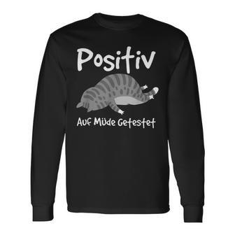 Positiv Auf Müde Getestet Fun Cat Sleep Langarmshirts - Seseable