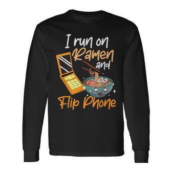 Ramen Japanese Noodles 90S Vintage Flip Phone Long Sleeve T-Shirt - Thegiftio