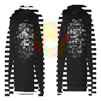 Rastafarian Reggae Rasta Lion Of Judah Wearing Headphone Long Sleeve T-Shirt - Thegiftio