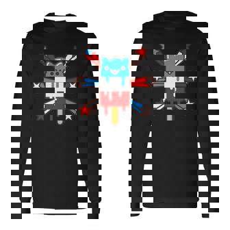 RED WHITE & BLUE POPSICLE CAT 4th Of July Premium Long Sleeve T-Shirt - Monsterry