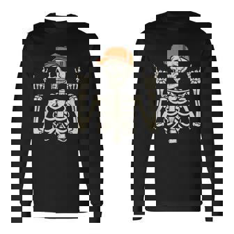Rocker Skeleton Rock On Hand Halloween Skeleton Boys Kid Long Sleeve T-Shirt | Mazezy