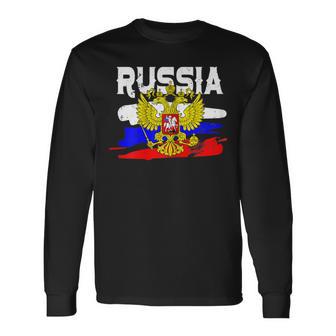 Russland Russia Russische Flagge Mit Adler Wappen Langarmshirts - Geschenkecke