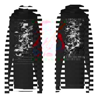 Santa Guitar Musician Guitarist Ugly Christmas Sweater Long Sleeve T-Shirt | Seseable UK