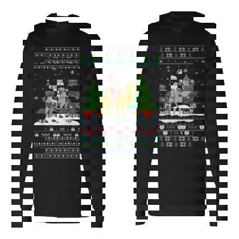 Santa Riding Bactrian Camel Tree Lights Ugly Xmas Sweater Long Sleeve T-Shirt | Mazezy