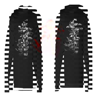 Santa Riding A Motorcycle Biker Motorcycle Lover Xmas Pajama Long Sleeve T-Shirt - Monsterry