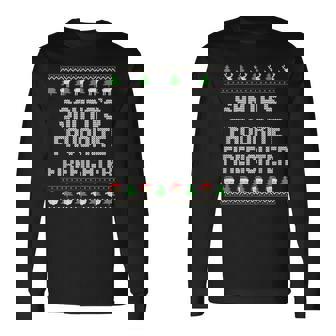 Santa's Favorite Firefighter Ugly Christmas Sweater Long Sleeve T-Shirt - Thegiftio UK
