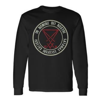 Satanic Lucifer Sigil Devil Nomine Dei Nostri Satanas Langarmshirts - Geschenkecke