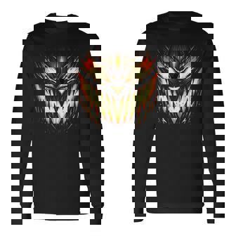 Scary Jack O Lantern Face Carved Pumpkin Halloween Costume Long Sleeve T-Shirt - Monsterry