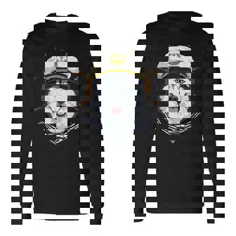 Siberian Husky Sailor Boat Captain Siberian Husky Dog Long Sleeve T-Shirt - Monsterry