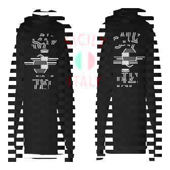 Sicily Italy Flag Circle Red Text Long Sleeve T-Shirt | Mazezy