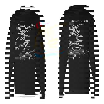 Skateboard Skeleton Halloween Skateboarding Skater Boys Long Sleeve T-Shirt - Monsterry
