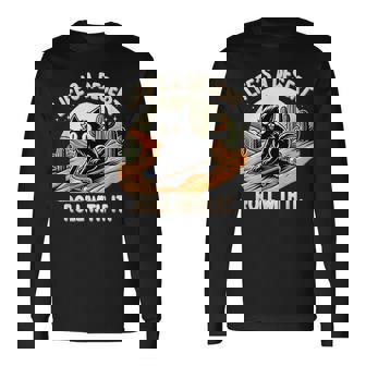 Skateboarding Cat In Desert Life's A Desert Roll With It Long Sleeve T-Shirt - Monsterry