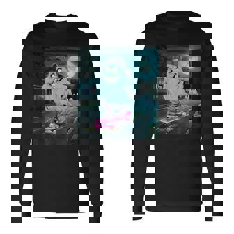 Skateboarding Ghost Summerween Just Waiting For Halloween Long Sleeve T-Shirt - Monsterry