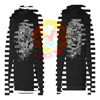 Skateboarding Skeleton Pumpkin Skateboard Halloween Long Sleeve T-Shirt - Thegiftio UK