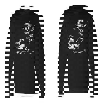 Skeleton Chasing Dog Skeleton And Puppy For Halloween Long Sleeve T-Shirt - Monsterry
