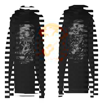 Skeleton Guitar Player Halloween Costume Guitarist Musician Long Sleeve T-Shirt | Seseable UK