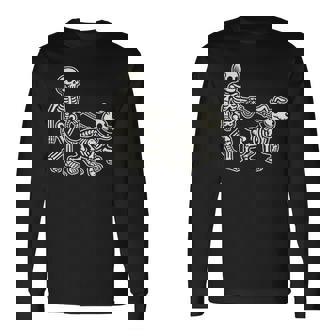 Skeleton Leads Dog Skull Pet For Halloween Costume Long Sleeve T-Shirt - Monsterry