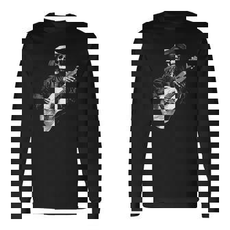 Skeleton Playing Acoustic Guitar Guitarist Music Lover Long Sleeve T-Shirt | Seseable UK