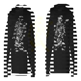Skeleton Playing Guitar Graphic Rock And Roll Band Rock On Long Sleeve T-Shirt | Mazezy
