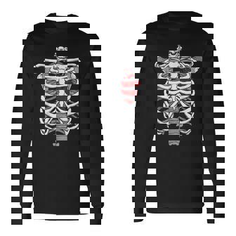 Skeleton Rib Cage Heart Xray Halloween Easy Costume Long Sleeve T-Shirt - Monsterry
