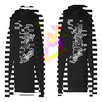 Skeleton-Skater On Skateboard Best Skateboarding Long Sleeve T-Shirt - Monsterry