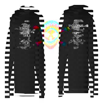 Skull Crossbones Skeleton Colorful Graphic Tie Dye Long Sleeve T-Shirt - Thegiftio UK