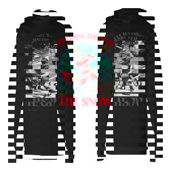 Smashing Through The Snow Santa Play Baseball Player Sleigh Long Sleeve T-Shirt - Thegiftio UK