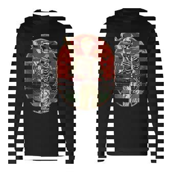 Spooky Creepy Vintage Baseball Skeleton Halloween Boys Long Sleeve T-Shirt | Mazezy