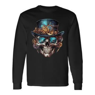 Steampunk Totenkopf Hut Zylinder Mechanik Zahnrad Cyborg Langarmshirts - Geschenkecke