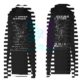 Suicide Prevention Awareness Betterfly Teal & Purple Ribbon Long Sleeve T-Shirt - Thegiftio UK