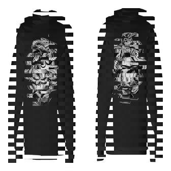 Tattooed Medusa Greek Mythology Blackwork Long Sleeve T-Shirt - Thegiftio