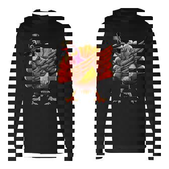 Thanksgiving Day Dabbing Turkey Pilgrim Boys Men Dab Long Sleeve T-Shirt - Monsterry