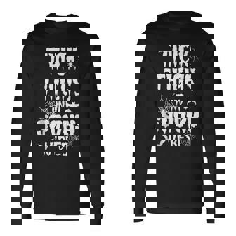 Thick Thighs Spooky Vibes Halloween Pumpkin Ghost Graphic Long Sleeve T-Shirt - Monsterry