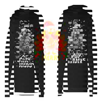 Turkey Santa Happy Merry Thanksmas Thanksgiving Christmas Long Sleeve T-Shirt - Monsterry