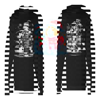 Ugly Christmas Sweater Beagle Beside A Snowman Long Sleeve T-Shirt - Monsterry