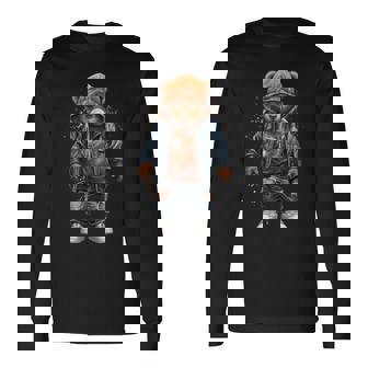 Urban Hip Hop Novelty Graphic Teddy Bear Long Sleeve T-Shirt | Seseable UK