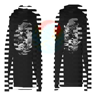 Vintage Japanese Kaiju Monster The Great Wave Off Kanagawa Long Sleeve T-Shirt | Mazezy
