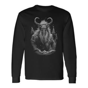 Vintage Krampus Creepy Christmas Black And White Graphic Long Sleeve T-Shirt - Monsterry