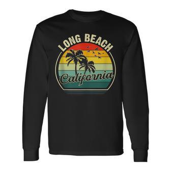 Vintage Long Beach California Summer Vacation Sunset Palm Long Sleeve T-Shirt - Monsterry