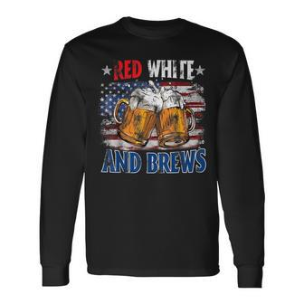 Vintage Usa Beer Drinking Fourth Of July Red White And Brew Long Sleeve T-Shirt - Monsterry AU