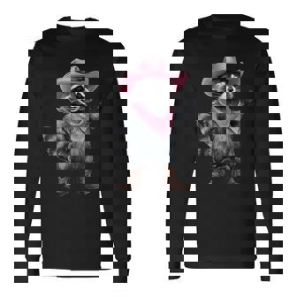 Vintage Western Country Raccoon With Pink Hat Cowboy Cowgirl Long Sleeve T-Shirt - Seseable