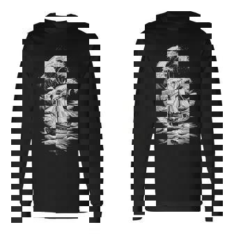 Voilier Dans L'océanagues Orageuses Marins À Motifs T-shirt à manches longues - Cadeauxyz