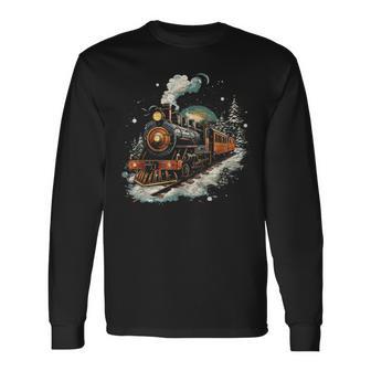 Weihnachtszugintage Dampflokomotive Retro Zug Leiter Langarmshirts - Geschenkecke