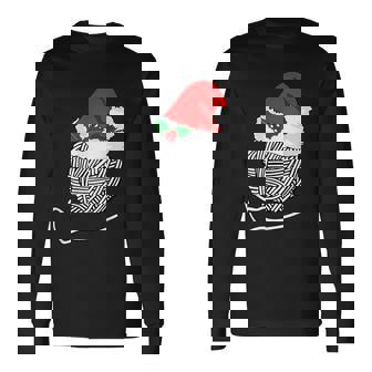 Yarn Ball Santa Knitting T Christmas Women's Xmas Hat Long Sleeve T-Shirt - Monsterry