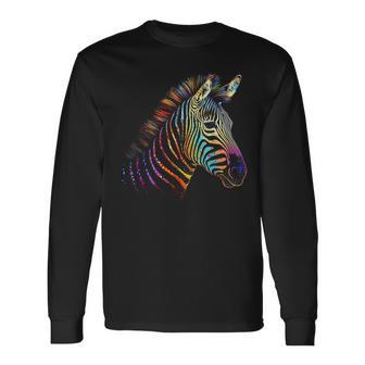 Zebra Colorful Arte Animal Zoo Animal Amantes Cebra Camiseta de manga larga - Regaloses