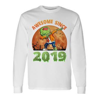 5Th Birthday Halloween 5 Years Old Zombie Awesome Since 2019 Long Sleeve T-Shirt - Thegiftio