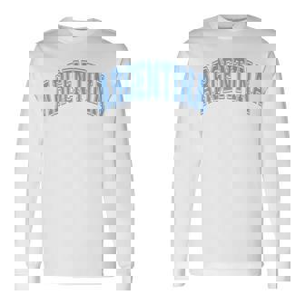 Argentina Arched Style Text White With Light Blue Print Long Sleeve T-Shirt - Seseable