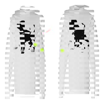 Beagle Dog Plays Fetch With Yellow Tennis Balls Long Sleeve T-Shirt - Monsterry