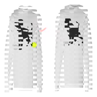 Beagle Puppy Dog Silhouette Plays Fetch Yellow Tennis Ball Long Sleeve T-Shirt - Monsterry